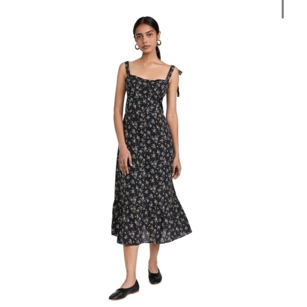 OPT Anthropologie Floral Toile De Jouy Midi Dress Size S Black Ribbon Milk Maid